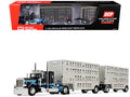 Peterbilt 389 36" Flat Top Sleeper with 28' Wilson Silverstar Double Livestock Trailers Black/Cyan 1/64 by First Gear
