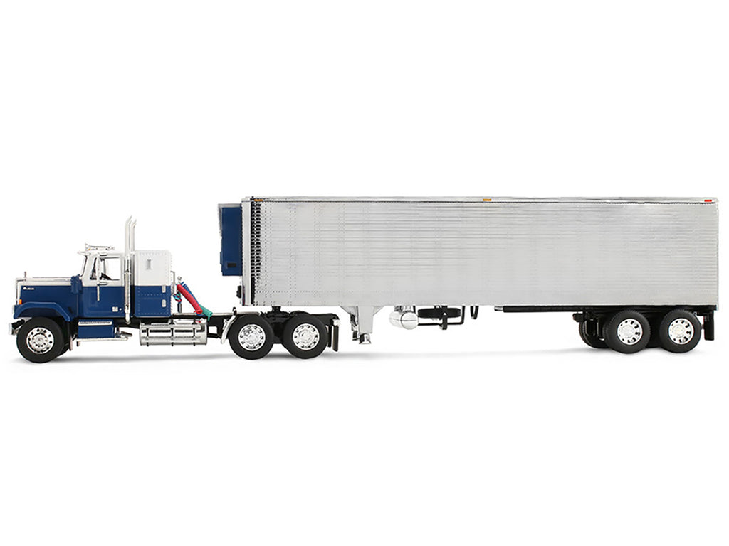 Chevrolet Bison with 34" Flat Top Sleeper & 40' Vintage Trailer with Reefer Blue and White 1/64 Diecast Model by DCP/First Gear