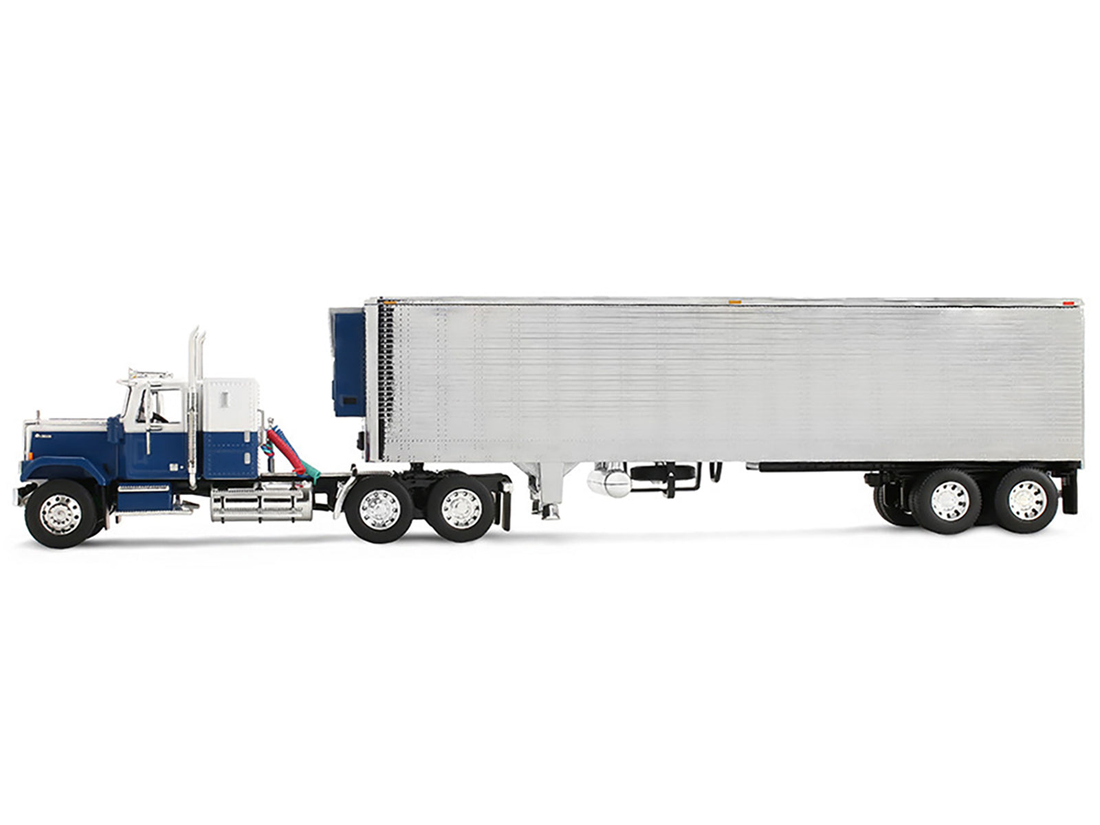 Chevrolet Bison with 34" Flat Top Sleeper & 40' Vintage Trailer with Reefer Blue and White 1/64 Diecast Model by DCP/First Gear