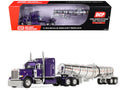 Peterbilt 379 with 63" Mid-Roof Sleeper and Polar Deep Drop Trailer Wild Orchid Purple with Black Stripes 1/64 Diecast Model by DCP/First Gear