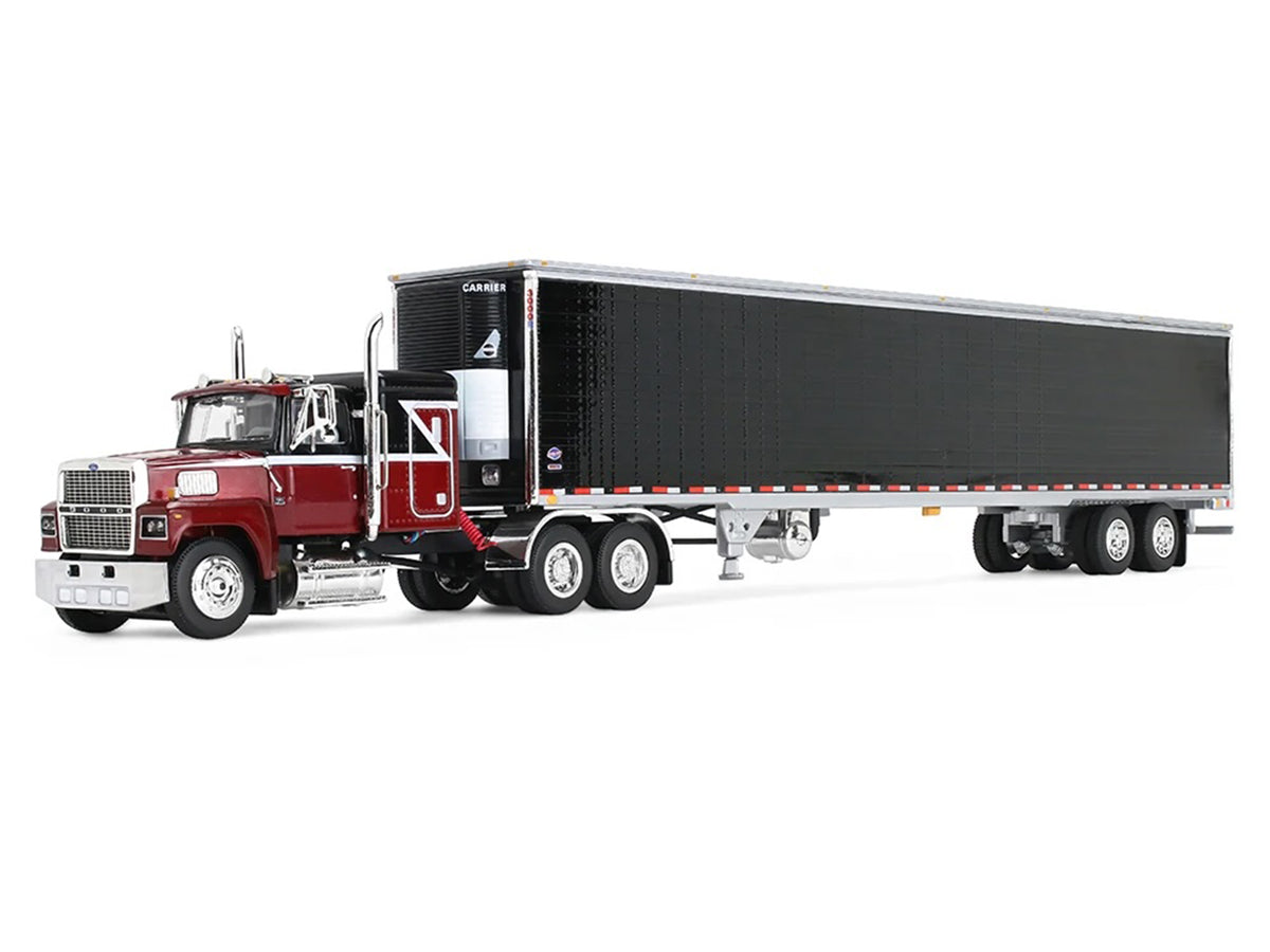 Ford LTL 9000 with 48" Flat Top Sleeper and 53' Utility Trailer with Reefer Volcano Red and Black 1/64