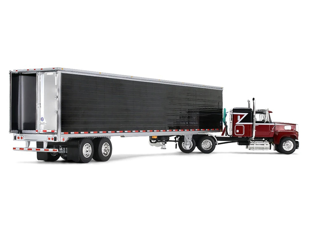 Ford LTL 9000 with 48" Flat Top Sleeper and 53' Utility Trailer with Reefer Volcano Red and Black 1/64