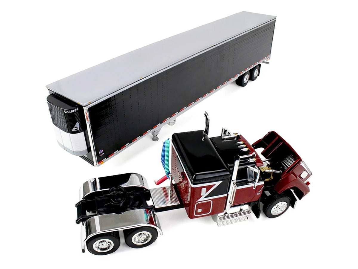 Ford LTL 9000 with 48" Flat Top Sleeper and 53' Utility Trailer with Reefer Volcano Red and Black 1/64