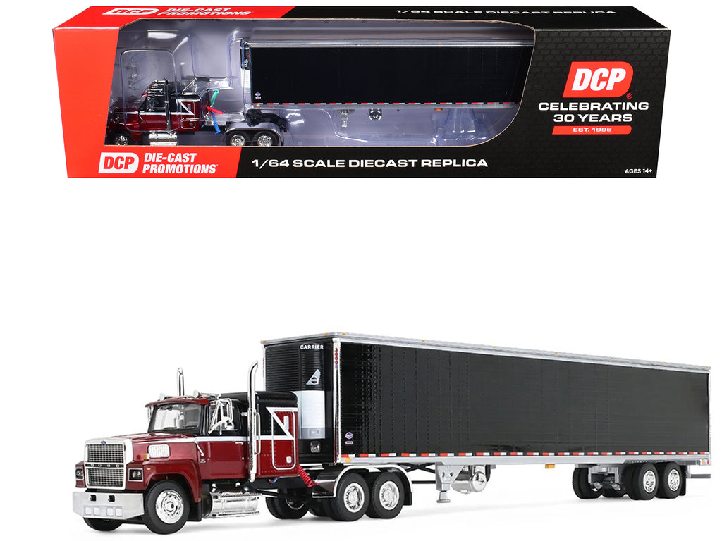 Ford LTL 9000 with 48" Flat Top Sleeper and 53' Utility Trailer with Reefer Volcano Red and Black 1/64