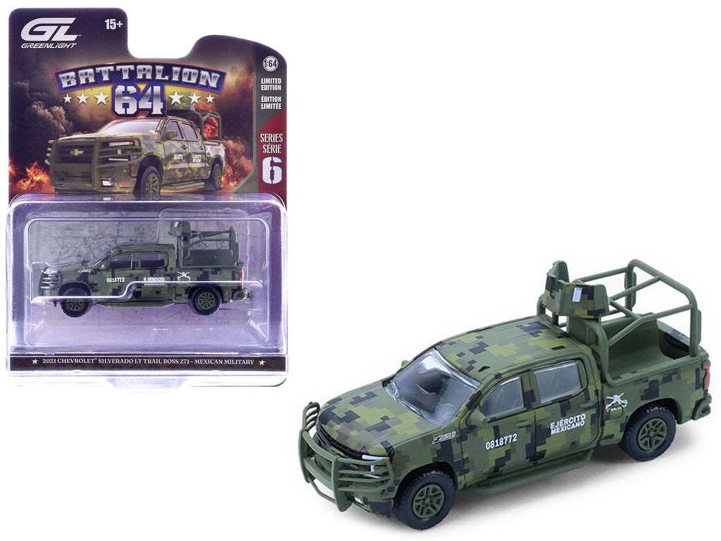 2021 Chevrolet Silverado LT Trail Boss Z71 Truck "Mexican Military" Green Digital Camouflage "Battalion 64" Series 6 1/64 Diecast Model Car by Greenlight