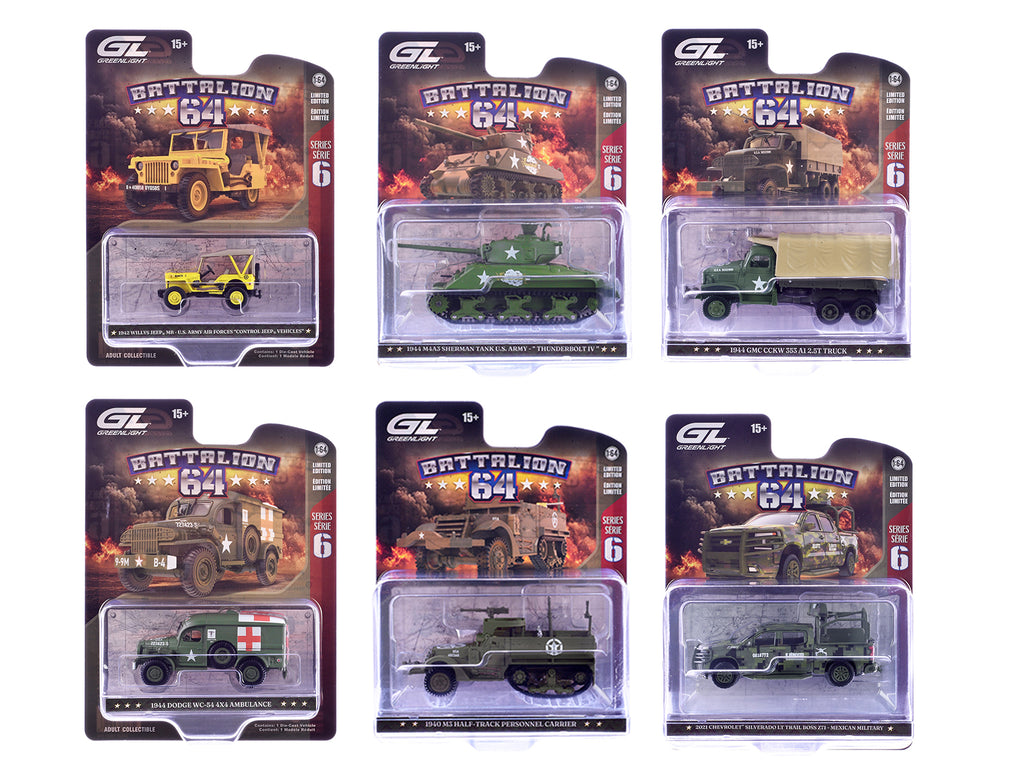 "Battalion 64" Series 6 Set of 6 pieces 1/64 Diecast Model Cars by Greenlight