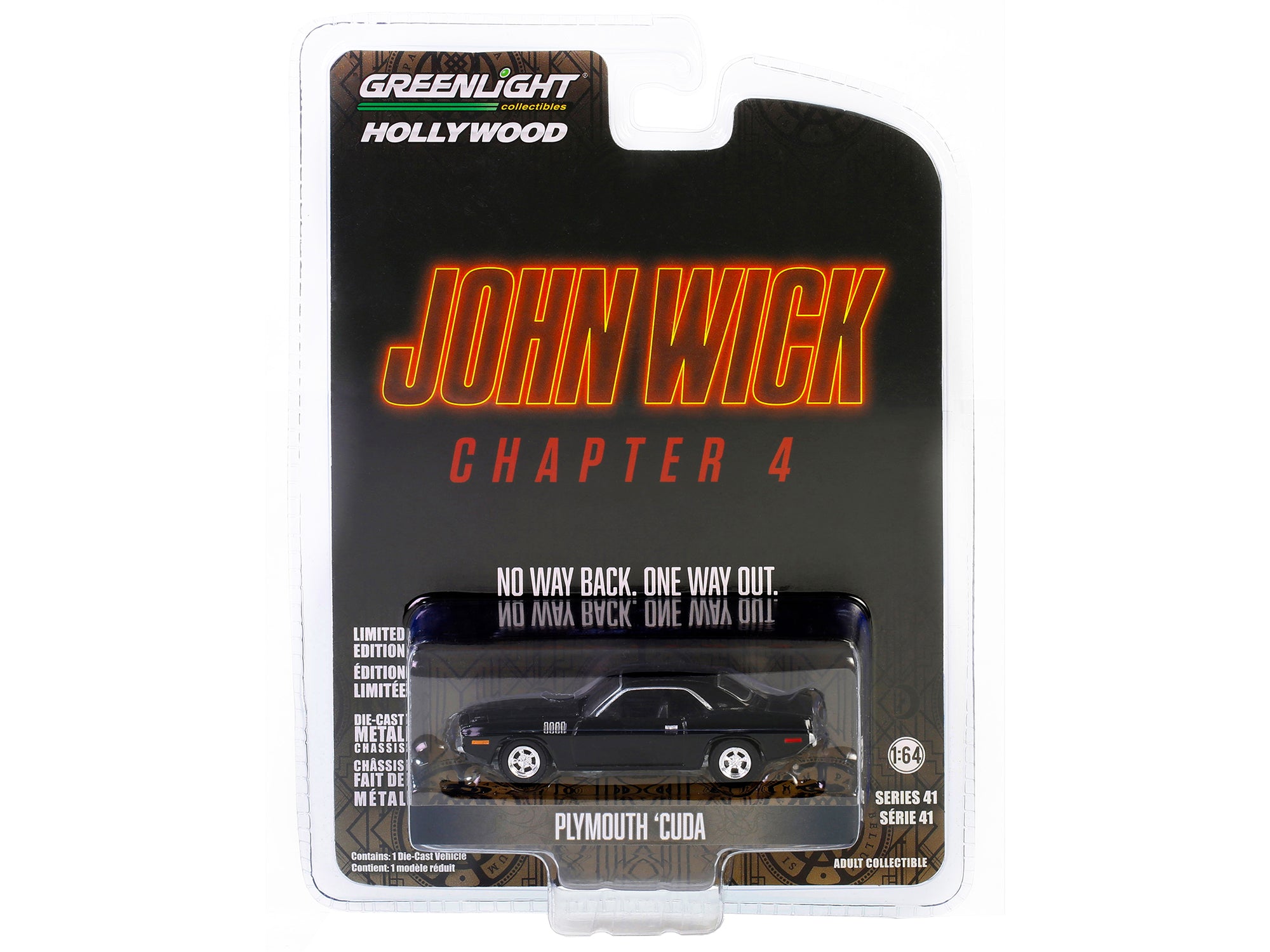 Plymouth Barracuda Black "John Wick: Chapter 4" (2023) Movie "Hollywood Series" Release 41 1/64 Diecast Model Car by Greenlight - image 3
