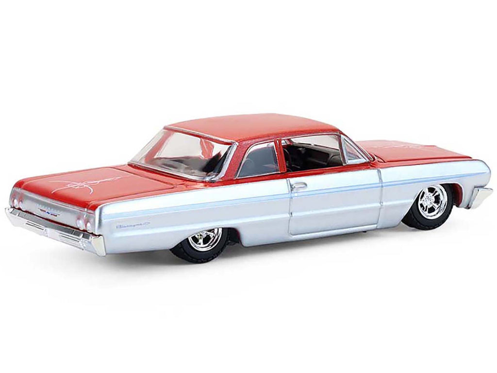 1964 Chevrolet Biscayne Lowrider Silver Metallic and Red Two-Tone "California Lowriders" Series 7 1/64 Diecast Model Car by Greenlight - image 3