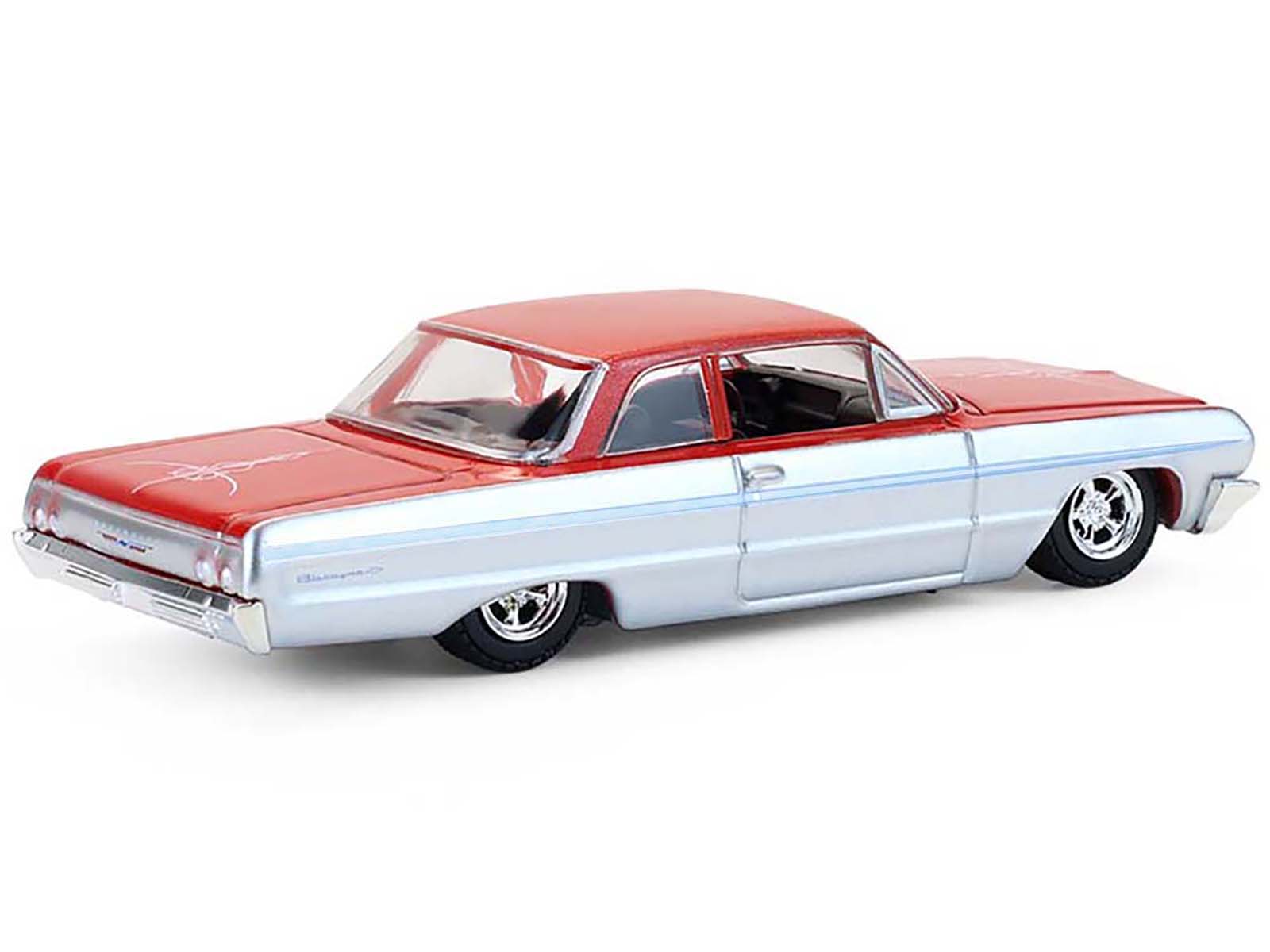 1964 Chevrolet Biscayne Lowrider Silver Metallic and Red Two-Tone "California Lowriders" Series 7 1/64 Diecast Model Car by Greenlight - image 3