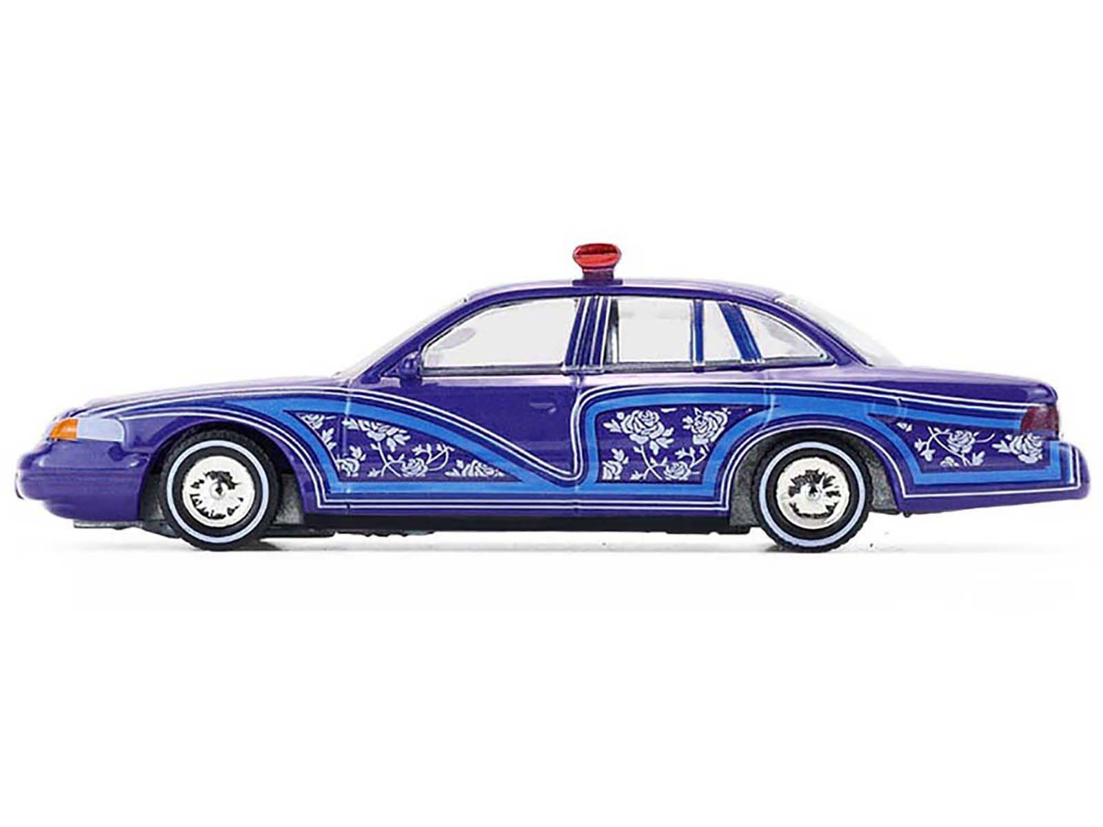 1992 Ford Crown Victoria Lowrider Blue with Graphics and Lightbar "California Lowriders" Series 7 1/64 Diecast Model Car by Greenlight - image 3