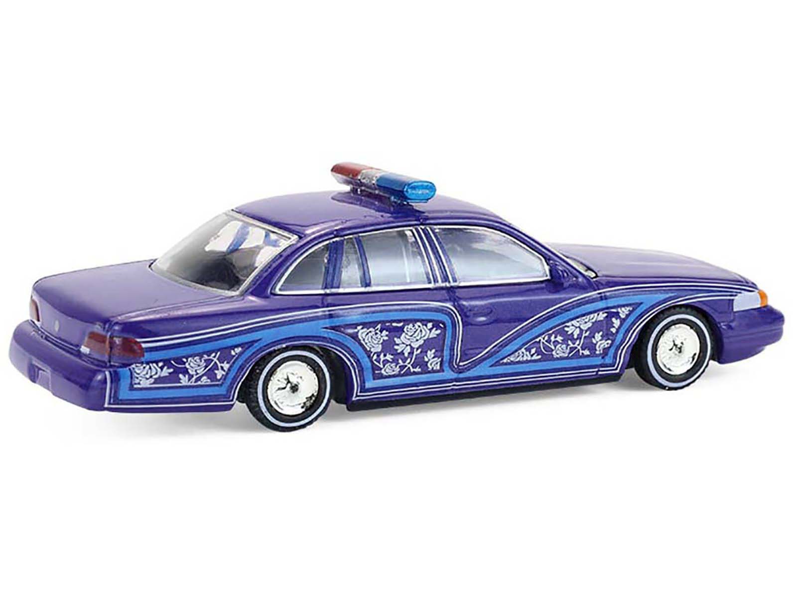 1992 Ford Crown Victoria Lowrider Blue with Graphics and Lightbar "California Lowriders" Series 7 1/64 Diecast Model Car by Greenlight - image 4