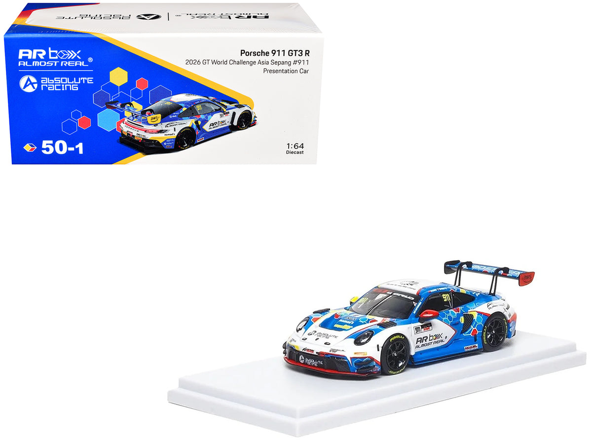 Porsche 911 GT3 R (992) #911 Alessandro Ghiretti - Huang Ruohan "Absolute Racing Presentation Car" "GT World Challenge Asia - Sepang" (2026) 1/64 Diecast Model Car by Almost Real