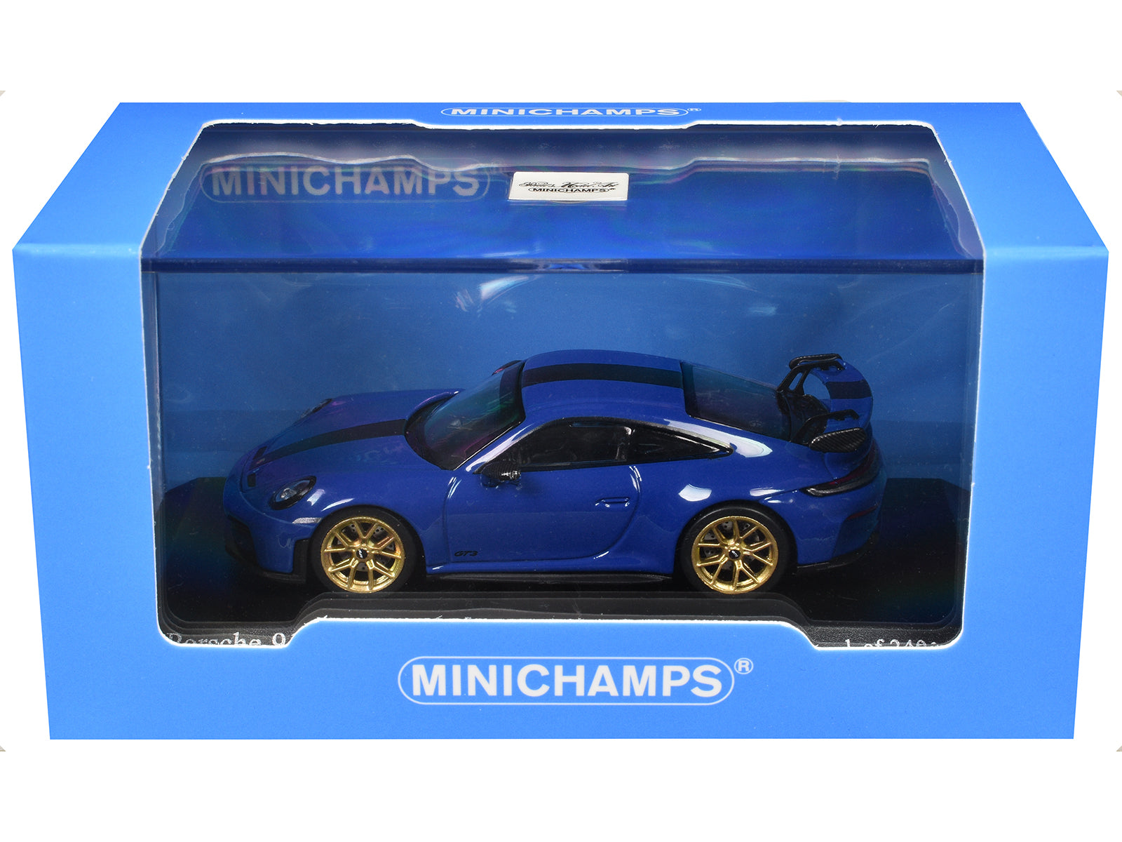 2025 Porsche 911 (992.2) GT3 Weissach Package Blue with Carbon Stripe Limited Edition to 240 pieces Worldwide 1/64 Diecast Model Car by Minichamps - image 3