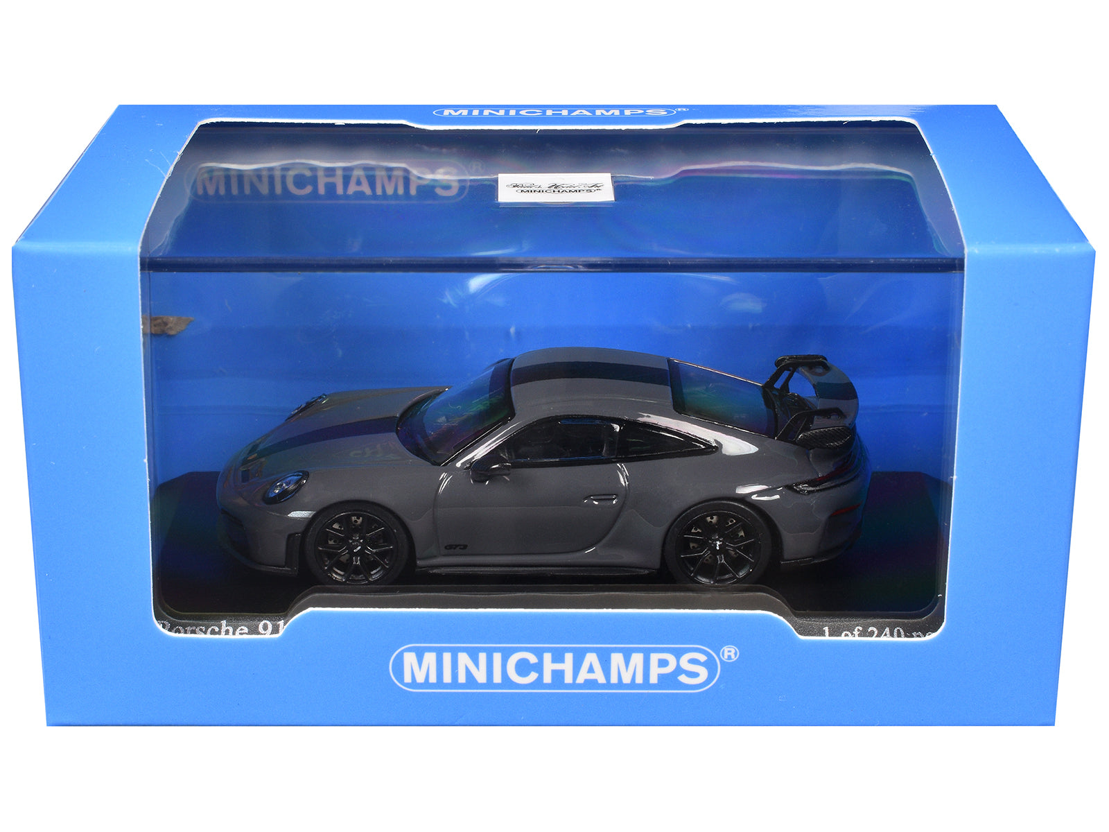 2025 Porsche 911 (992.2) GT3 Weissach Package Gray with Carbon Stripe Limited Edition to 240 pieces Worldwide 1/64 Diecast Model Car by Minichamps - image 3