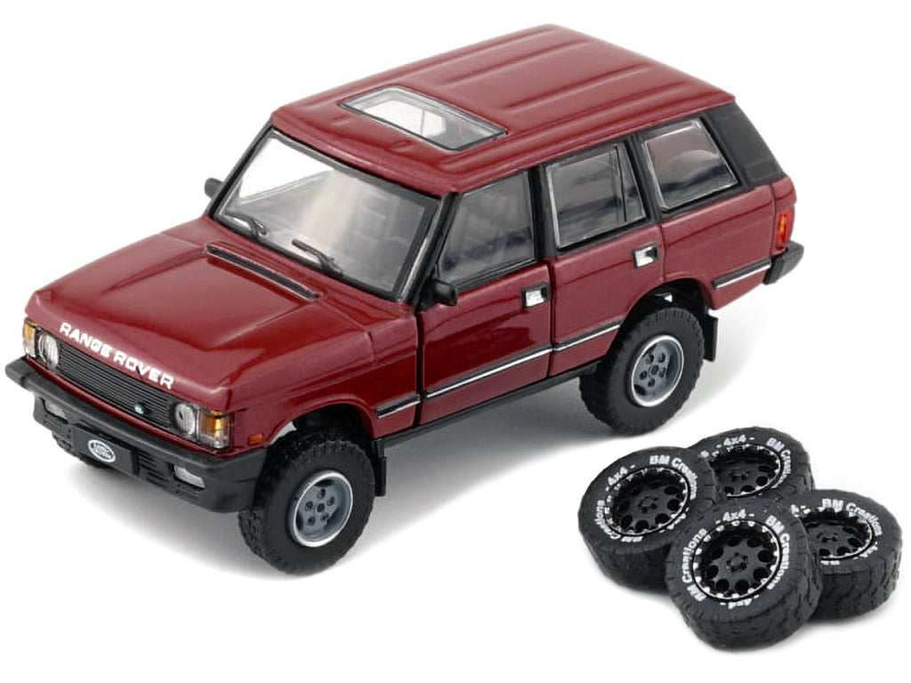 Land Rover Range Rover Classic LSE RHD (Right Hand Drive) Red with Sunroof with Extra Wheels 1/64 Diecast Model Car by BM Creations - image 2