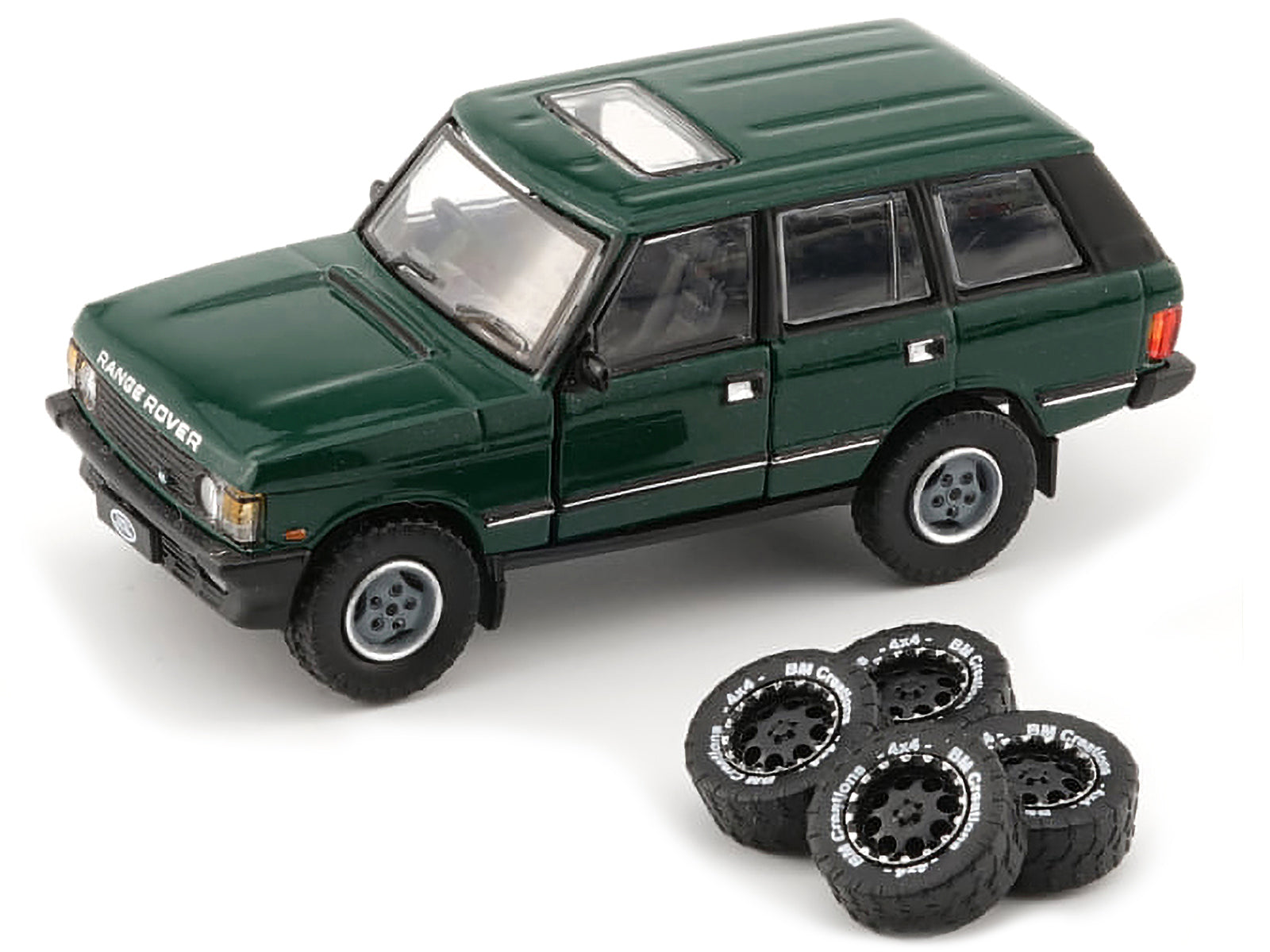 Land Rover Range Rover Classic LSE RHD (Right Hand Drive) Green with Sunroof with Extra Wheels 1/64 Diecast Model Car by BM Creations - image 2