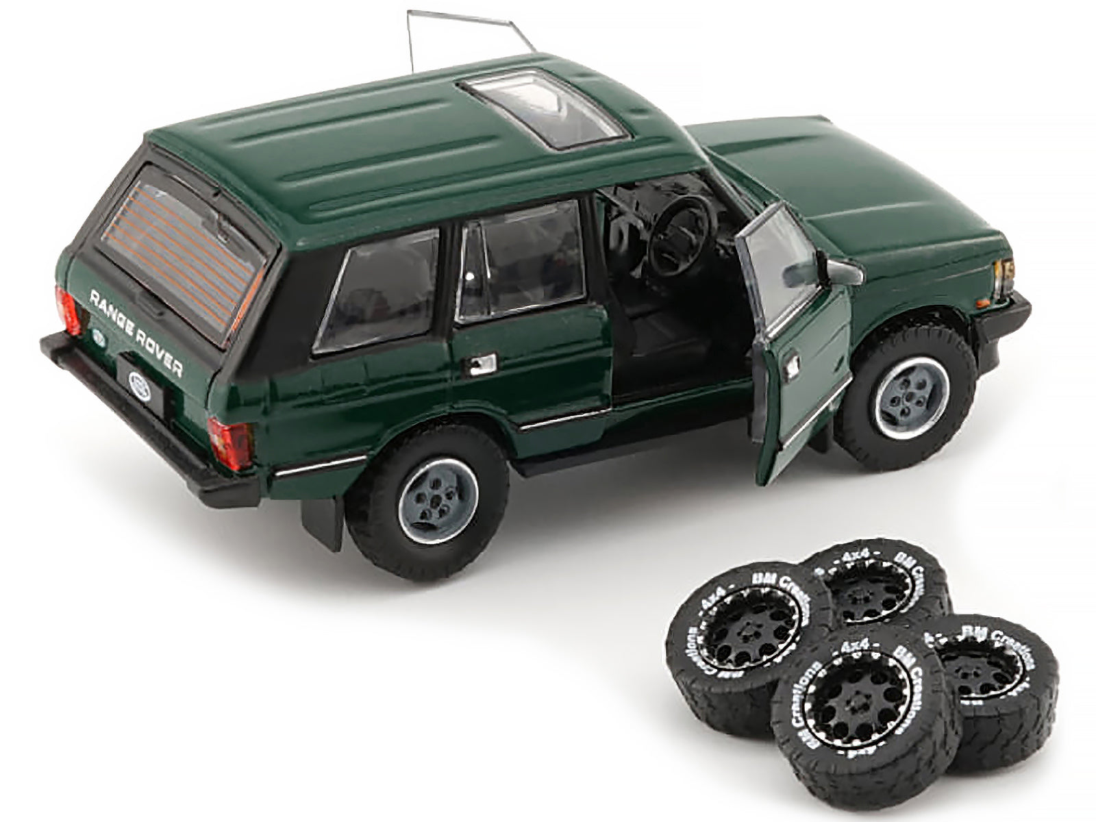 Land Rover Range Rover Classic LSE RHD (Right Hand Drive) Green with Sunroof with Extra Wheels 1/64 Diecast Model Car by BM Creations - image 3