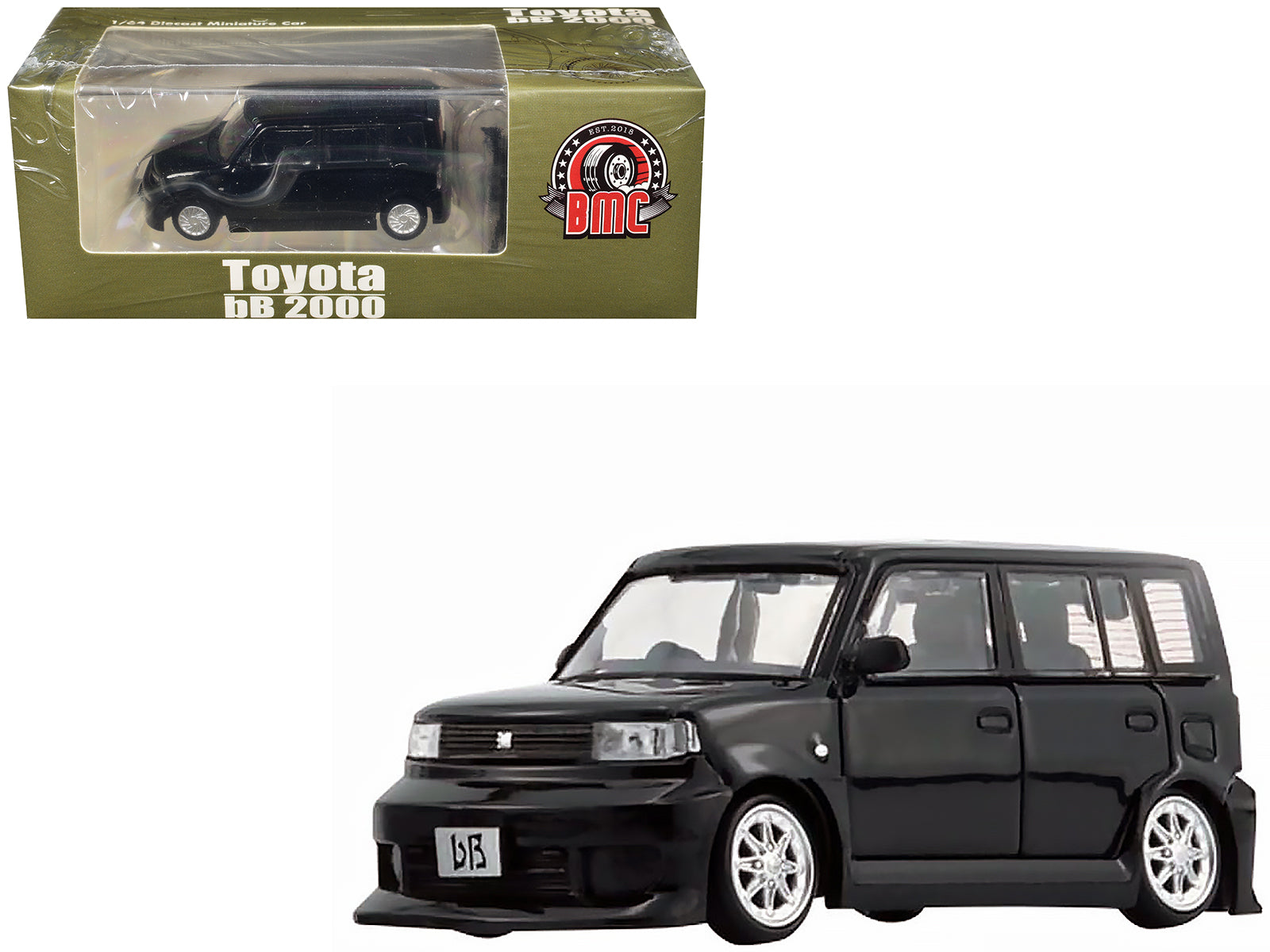 Toyota bB 2000 Van Black with Extra Accessories 1/64 Diecast Model Car by BM Creations