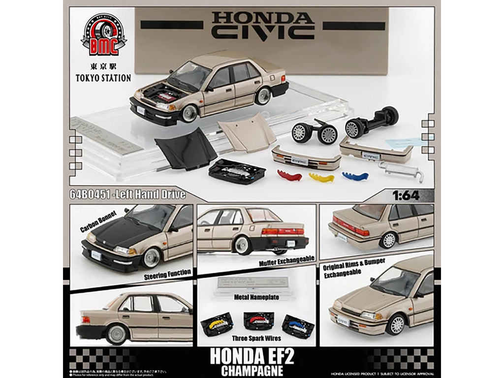 Honda Civic EF2 Champagne Metallic with Alternate Parts 1/64 Diecast Model Car by BM Creations