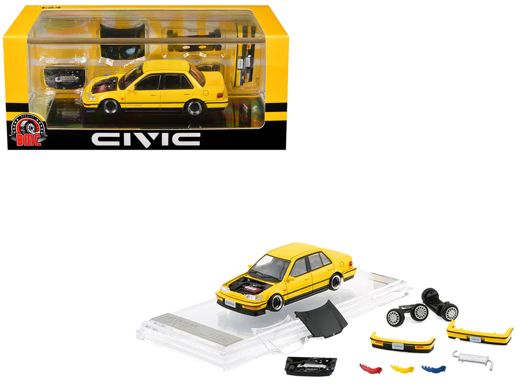 Honda Civic EF2 Custom Yellow with Alternate Parts 1/64 Diecast Model Car by BM Creations