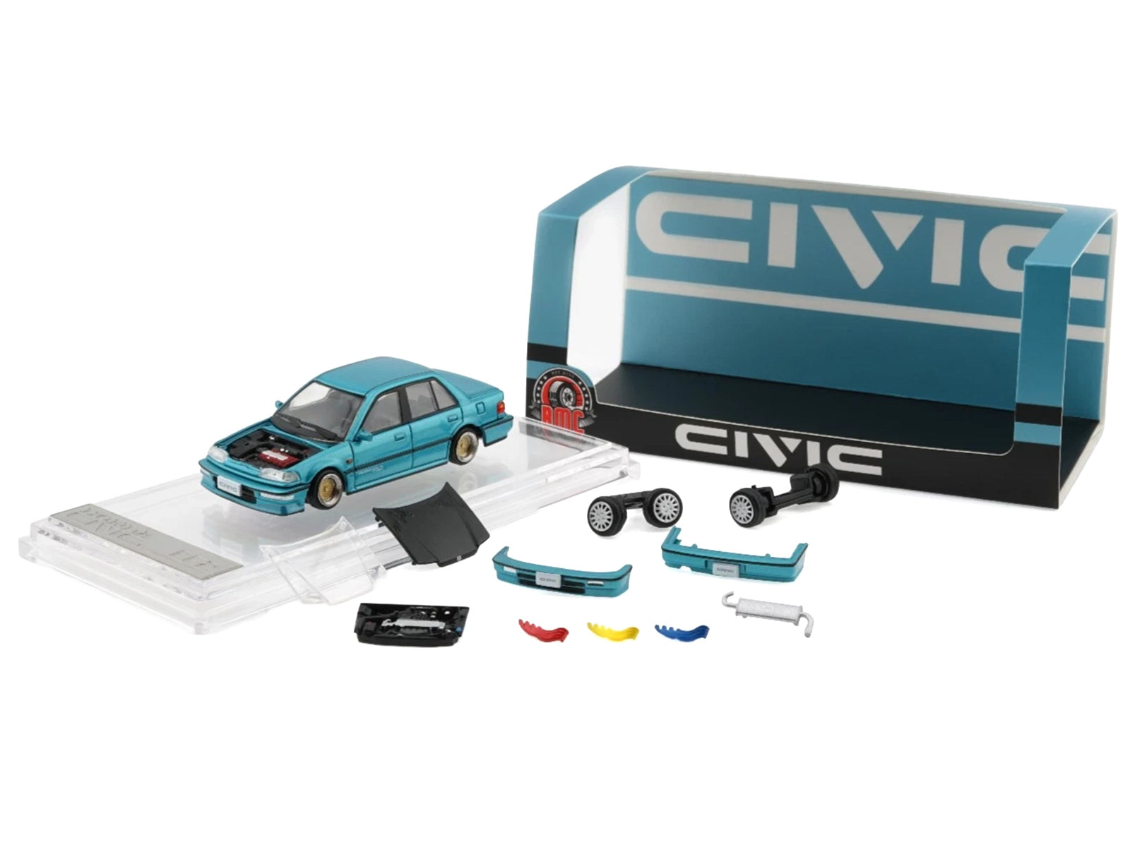 Honda Civic EF2 Custom Blue Metallic with Alternate Parts 1/64 Diecast Model Car by BM Creations