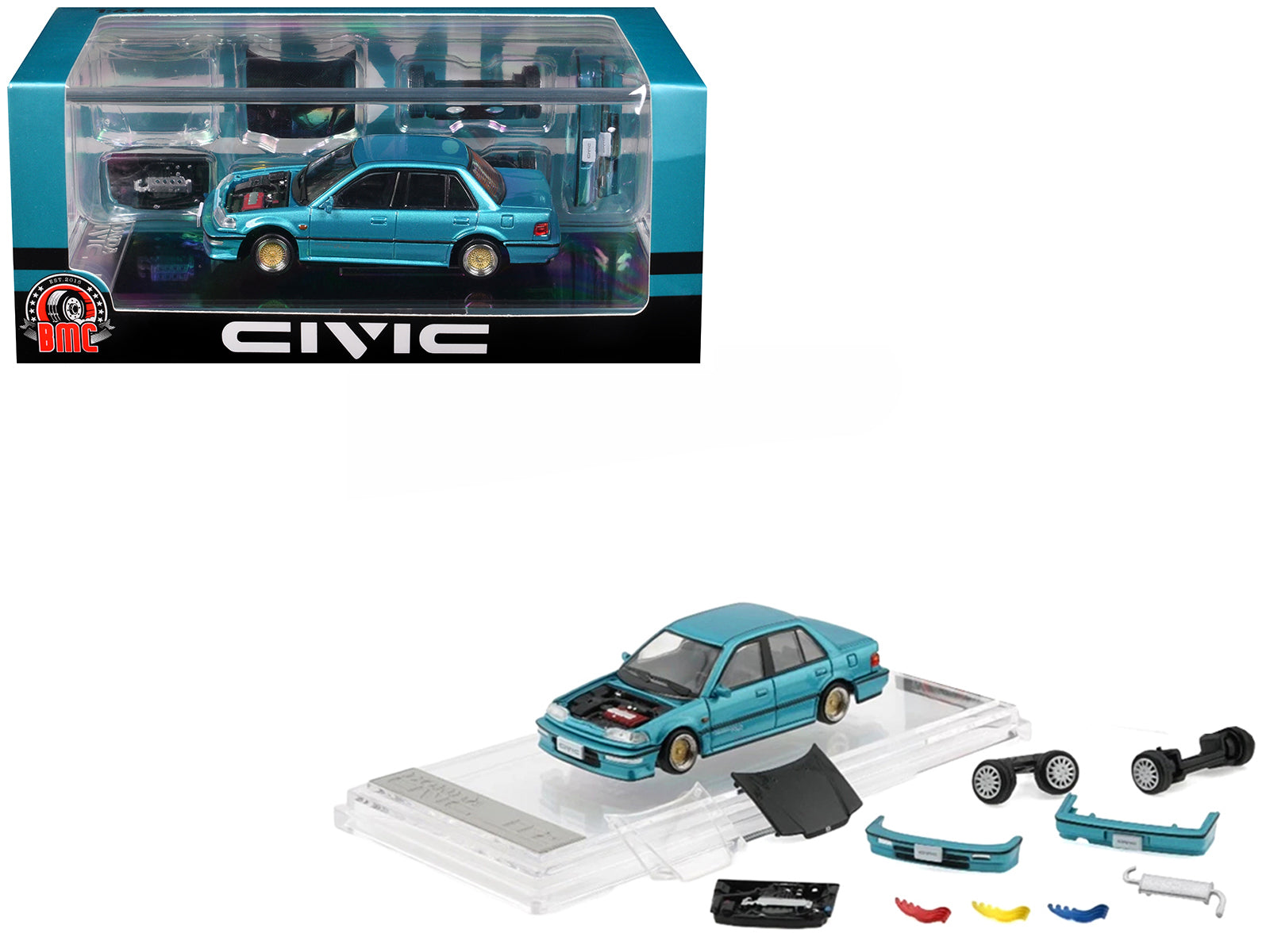Honda Civic EF2 Custom Blue Metallic with Alternate Parts 1/64 Diecast Model Car by BM Creations