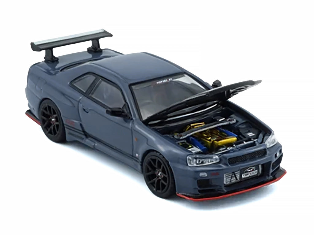 Nissan "Top Secret" Skyline GT-R (BNR34) RHD (Right Hand Drive) Stealth Gray with Carbon Hood "Tokyo Auto Salon 2026" 1/64 Diecast Model Car by BM Creations