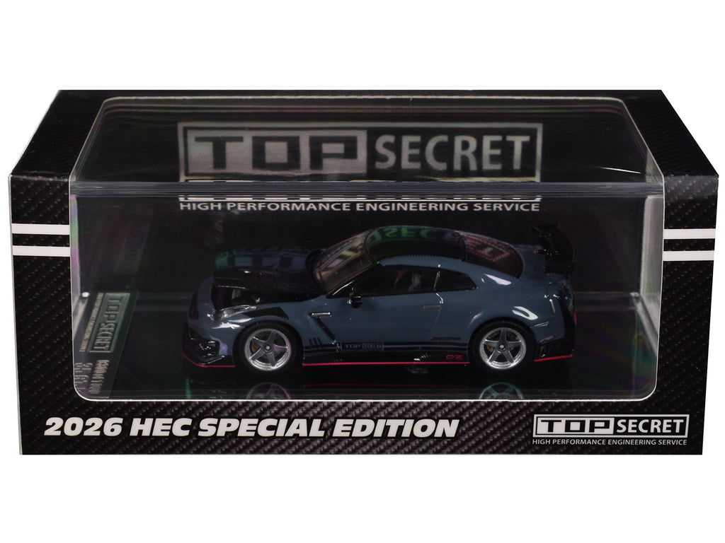 Nissan "Top Secret" GT-R (R35) RHD (Right Hand Drive) Stealth Gray with Carbon Hood and Top "Hobby Expo China 2026" 1/64 Diecast Model Car by BM Creations
