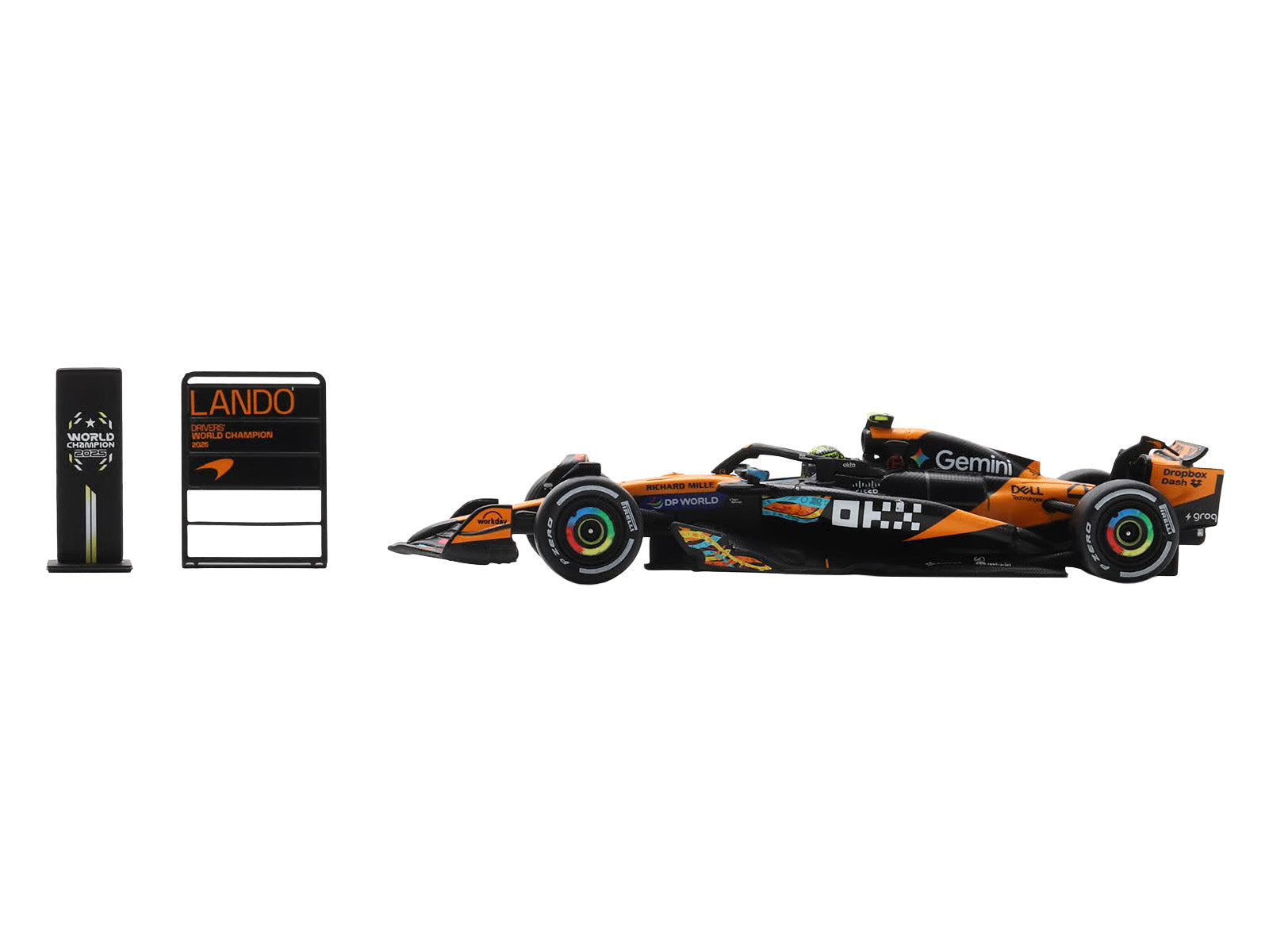 McLaren MCL39 #4 Lando Norris 3rd Place Formula One F1 "Abu Dhabi GP GP" (2025) "Drivers' World Champion 2025" with Pit Board 1/64 Model Car by Spark