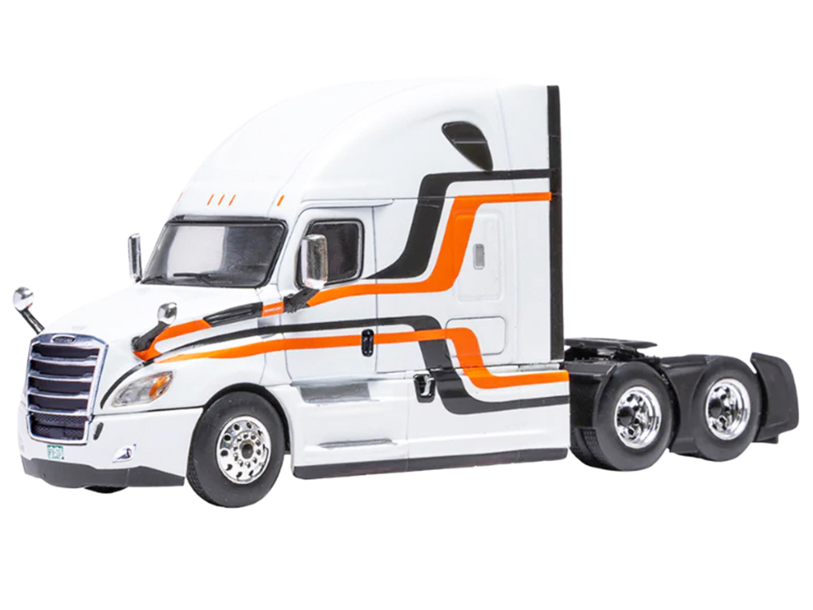 2018 Freightliner Cascadia Truck Tractor White with Black and Orange Stripes 1/64 Diecast Model by IXO Models - image 2