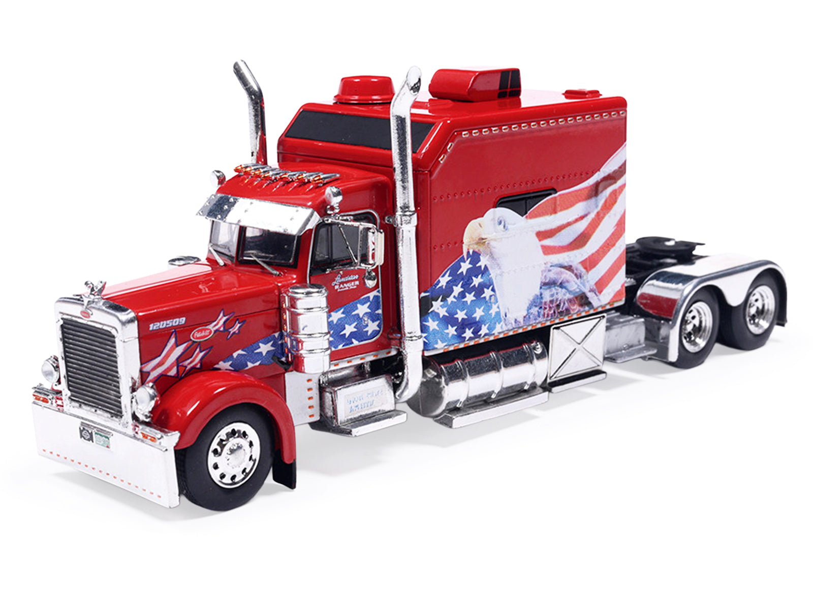 2002 Peterbilt 379 Custom Truck Tractor Red with Patriotic Graphics 1/64 Diecast Model by IXO Models - image 2