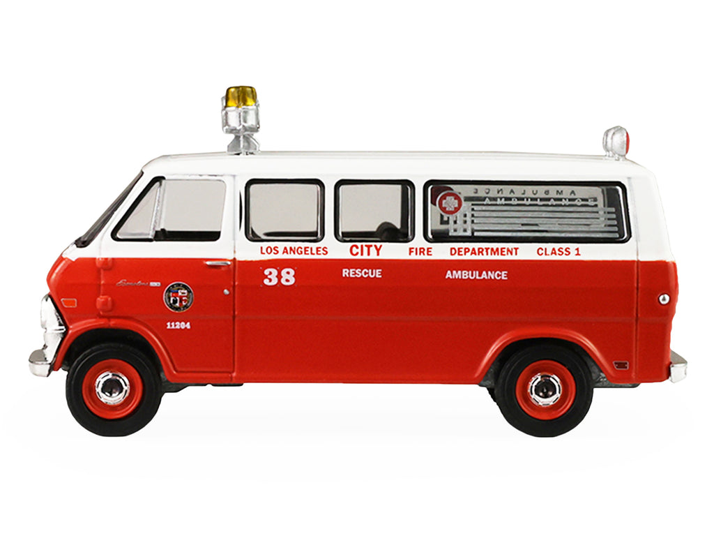 1969 Ford Econoline Ambulance "Los Angeles Fire Department" Red and White "Fire & Rescue" Series #5 1/64 Diecast Model Car by Greenlight - image 2