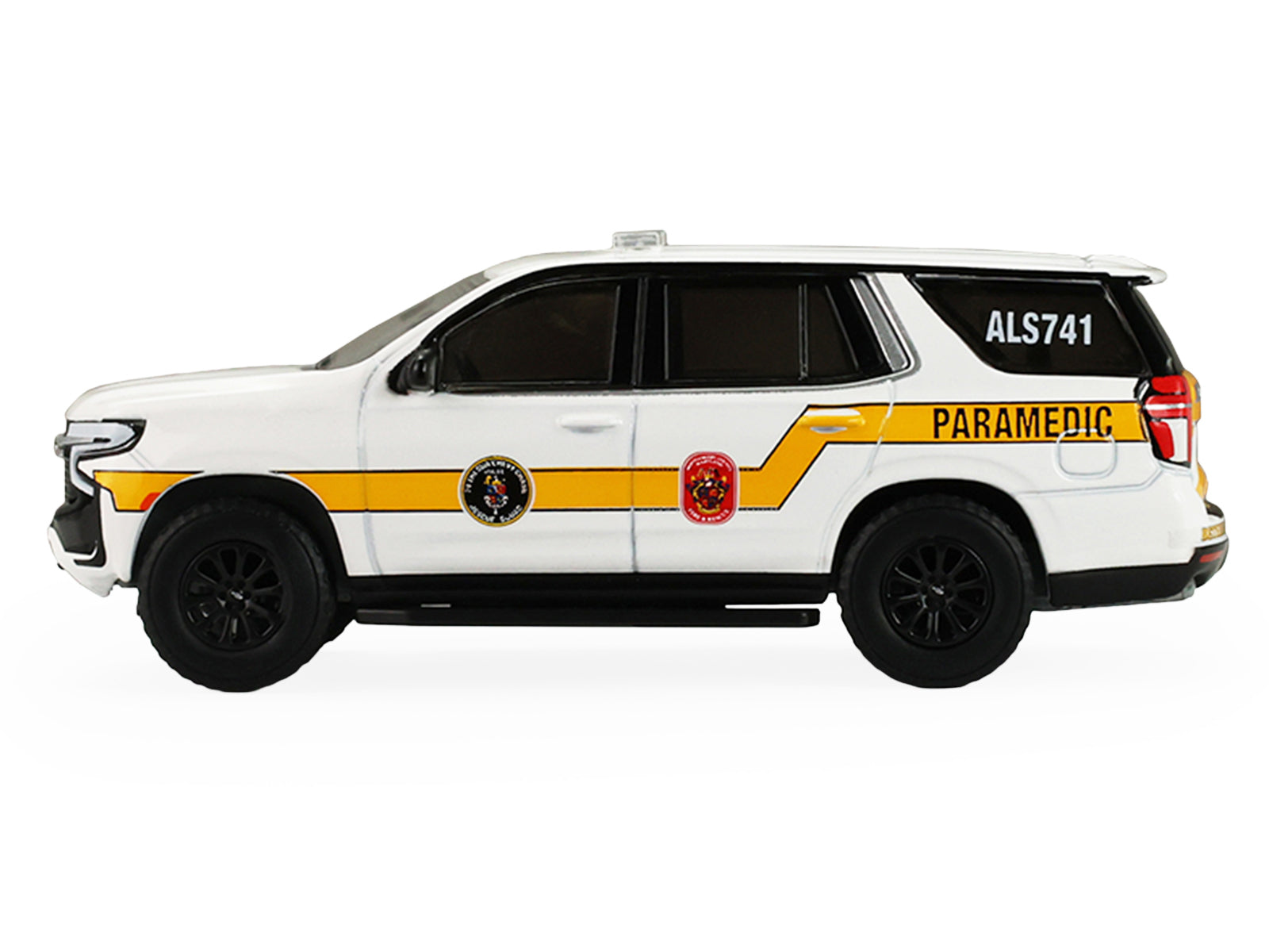 2024 Chevrolet Tahoe "Montgomery County Maryland Fire & Rescue Bethesda-Chevy Chase Rescue Squad" White with Yellow Stripes "Fire & Rescue" Series #5 1/64 Diecast Model Car by Greenlight - image 2