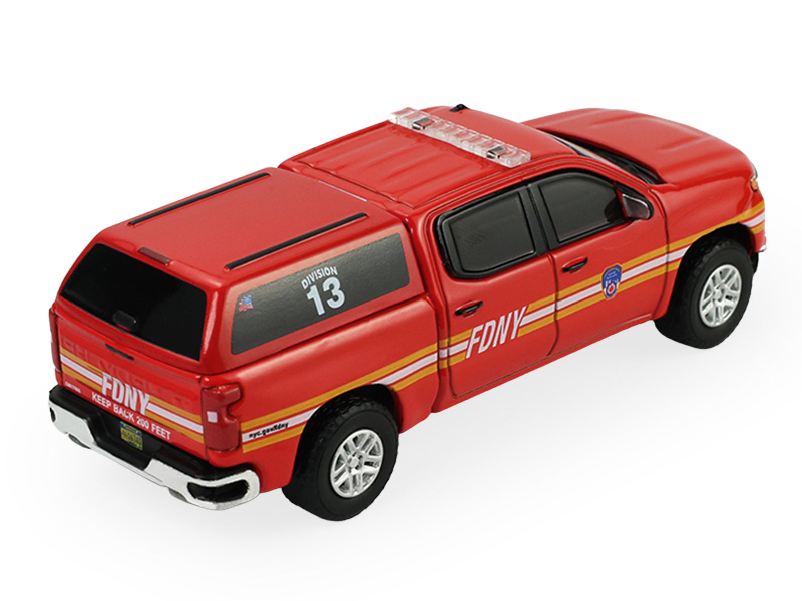 2023 Chevrolet Silverado Pickup Truck with Camper Shell "FDNY (New York City Fire Department)" Red with Stripes "Fire & Rescue" Series #5 1/64 Diecast Model Car by Greenlight - image 4