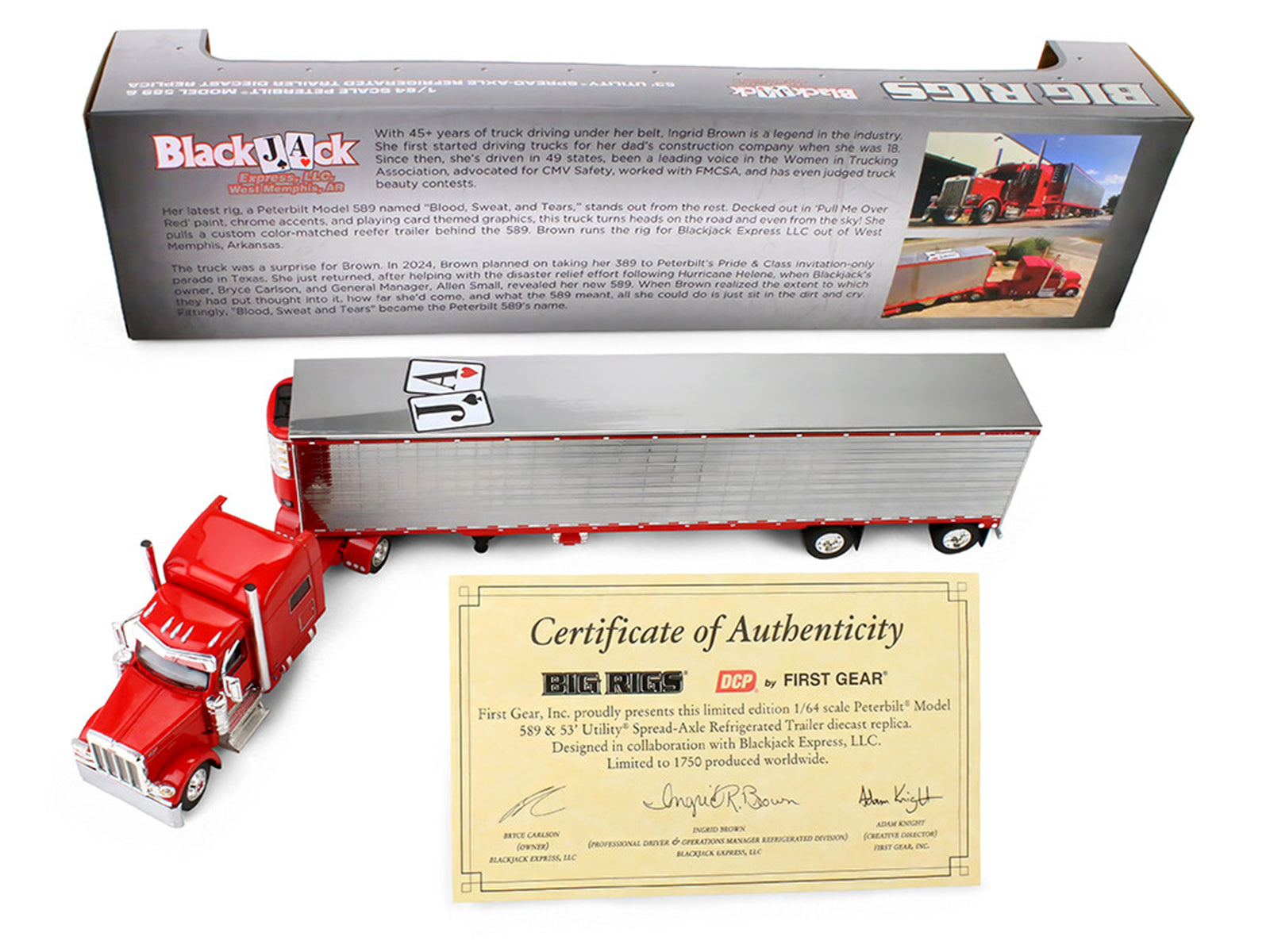 Peterbilt 589 with 78" Mid-Roof Sleeper and 53' Utility Trailer with Reefer "Blackjack Express LLC" Red "Big Rigs" Series II #6 1/64 Diecast Model by DCP/First Gear - image 5