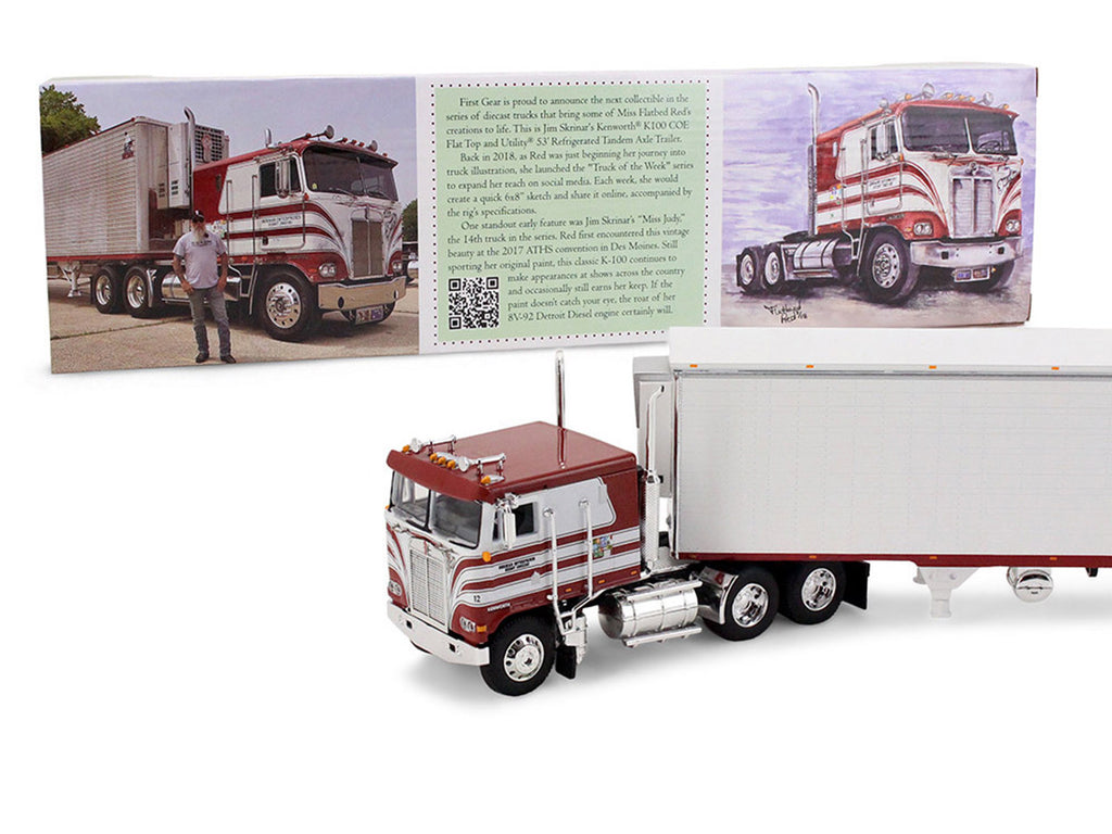 Kenworth K100 COE Flat Top and 53' Utility Trailer with Reefer "Red's Favorites - Jim Skrinar" Red with White Stripes 1/64 Diecast Model by DCP/First Gear - image 4