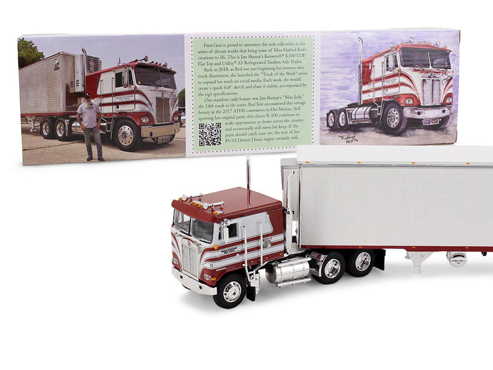 Kenworth K100 COE Flat Top and 53' Utility Trailer with Reefer "Red's Favorites - Jim Skrinar" Red with White Stripes 1/64 Diecast Model by DCP/First Gear - image 4