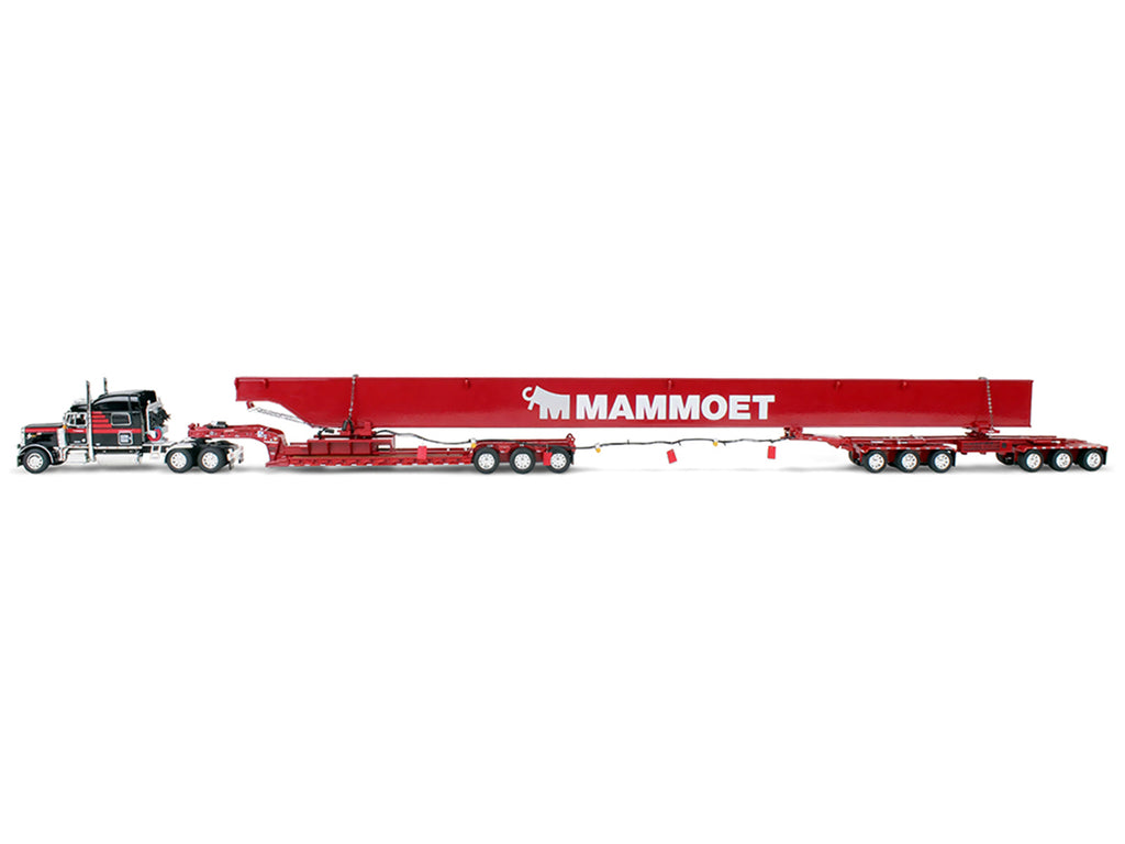 Peterbilt 379 with 70" Mid-Roof Sleeper and Fontaine Magnitude Lowboy with Bunk and ERMC 6-Axle Hydra Steer with Bridge Beam Section Load "Mammoet" Black with Red Stripes 1/64 Diecast Model by DCP/First Gear - image 2