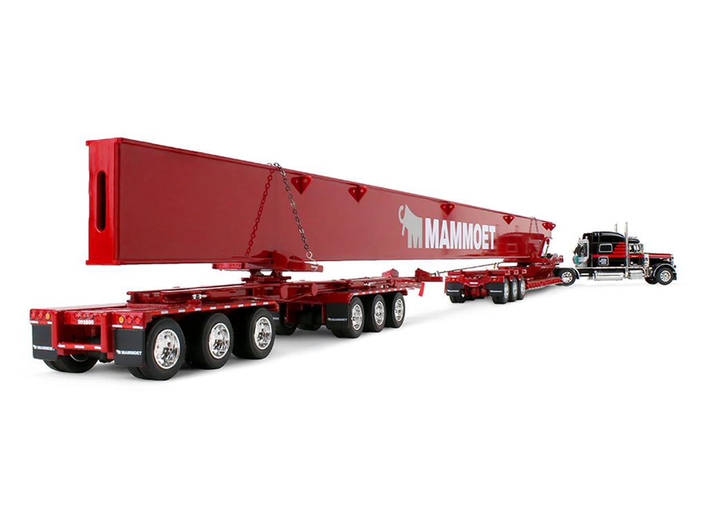 Peterbilt 379 with 70" Mid-Roof Sleeper and Fontaine Magnitude Lowboy with Bunk and ERMC 6-Axle Hydra Steer with Bridge Beam Section Load "Mammoet" Black with Red Stripes 1/64 Diecast Model by DCP/First Gear - image 3