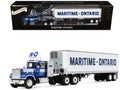 Mack Super-Liner with 36" Vintage Sleeper and 40' Vintage Trailer with Reefer "Maritime-Ontario" Blue with White Stripes "Legacy" Series #4 1/64 Diecast Model by DCP/First Gear