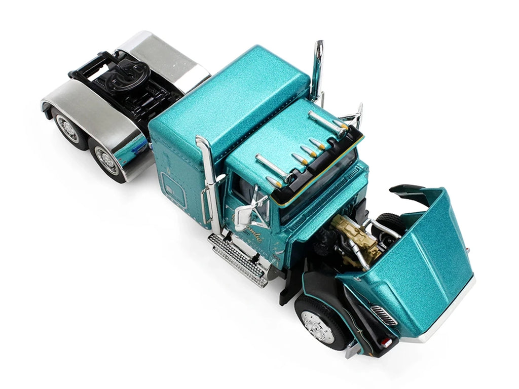 Ford LTL 9000 with 48" Flat Top Sleeper and 53' Utility Trailer with Reefer "Red’s Favorites - Tom Sercombe" Turquoise Metall