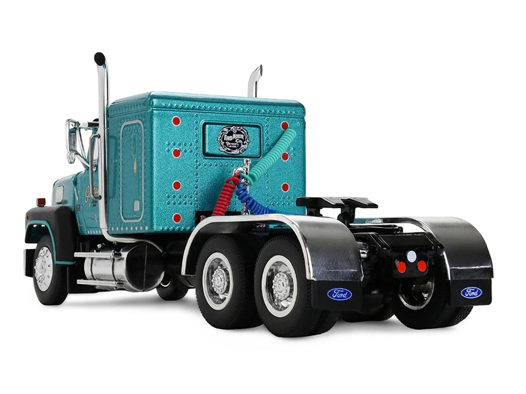 Ford LTL 9000 with 48" Flat Top Sleeper and 53' Utility Trailer with Reefer "Red’s Favorites - Tom Sercombe" Turquoise Metall