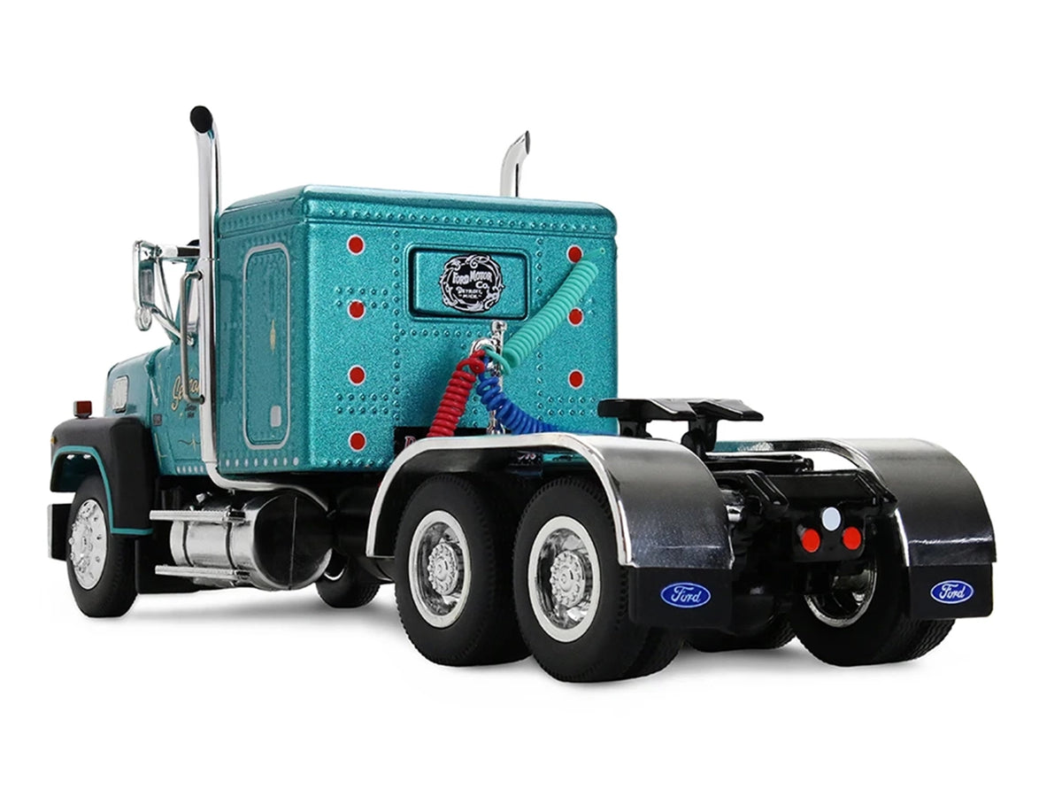 Ford LTL 9000 with 48" Flat Top Sleeper and 53' Utility Trailer with Reefer "Red’s Favorites - Tom Sercombe" Turquoise Metall