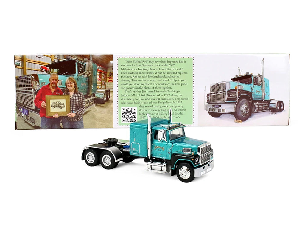 Ford LTL 9000 with 48" Flat Top Sleeper and 53' Utility Trailer with Reefer "Red’s Favorites - Tom Sercombe" Turquoise Metall