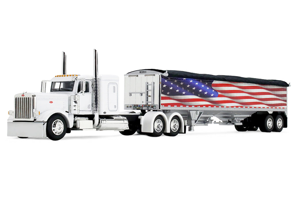 Peterbilt 389 with 48" Flat Top Sleeper and 43' Wilson Pacesetter High Side Grain Trailer "Wilson USA 250" White 1/64 Diecast Model by DCP/First Gear