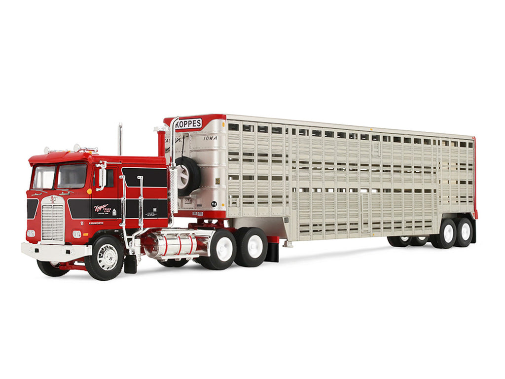 Kenworth K100 COE Flat Top with 45' Wilson Livestock Trailer Koppes Truck Line Red 1/64 Diecast by First Gear