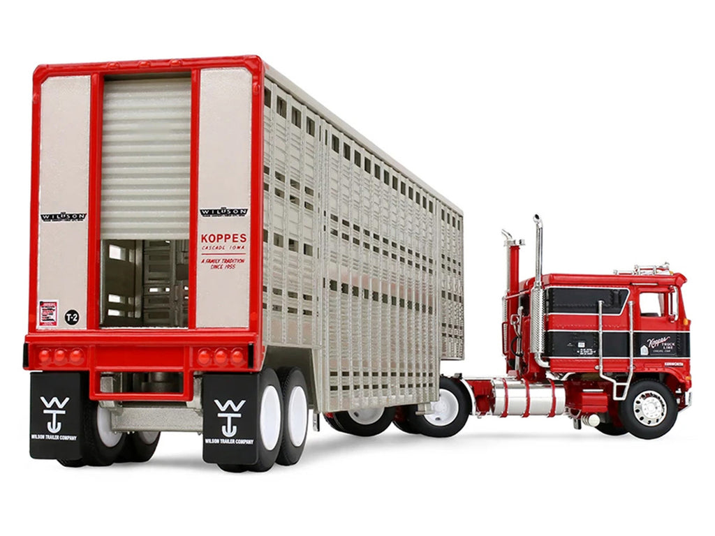 Kenworth K100 COE Flat Top with 45' Wilson Livestock Trailer Koppes Truck Line Red 1/64 Diecast by First Gear
