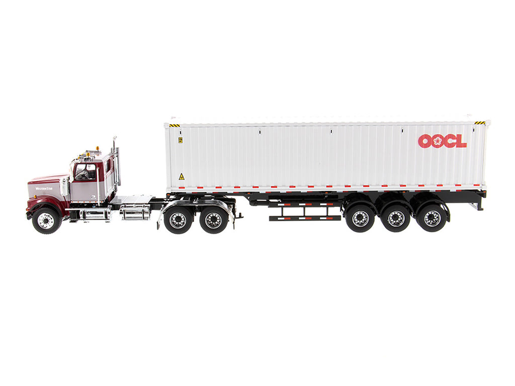 Western Star 4900 SF Tandem Day Cab Truck Tractor Red and Gray with 40' Dry Goods Sea Container "OOCL" White "Transport Series" 1/50 Diecast Model by Diecast Masters - image 2