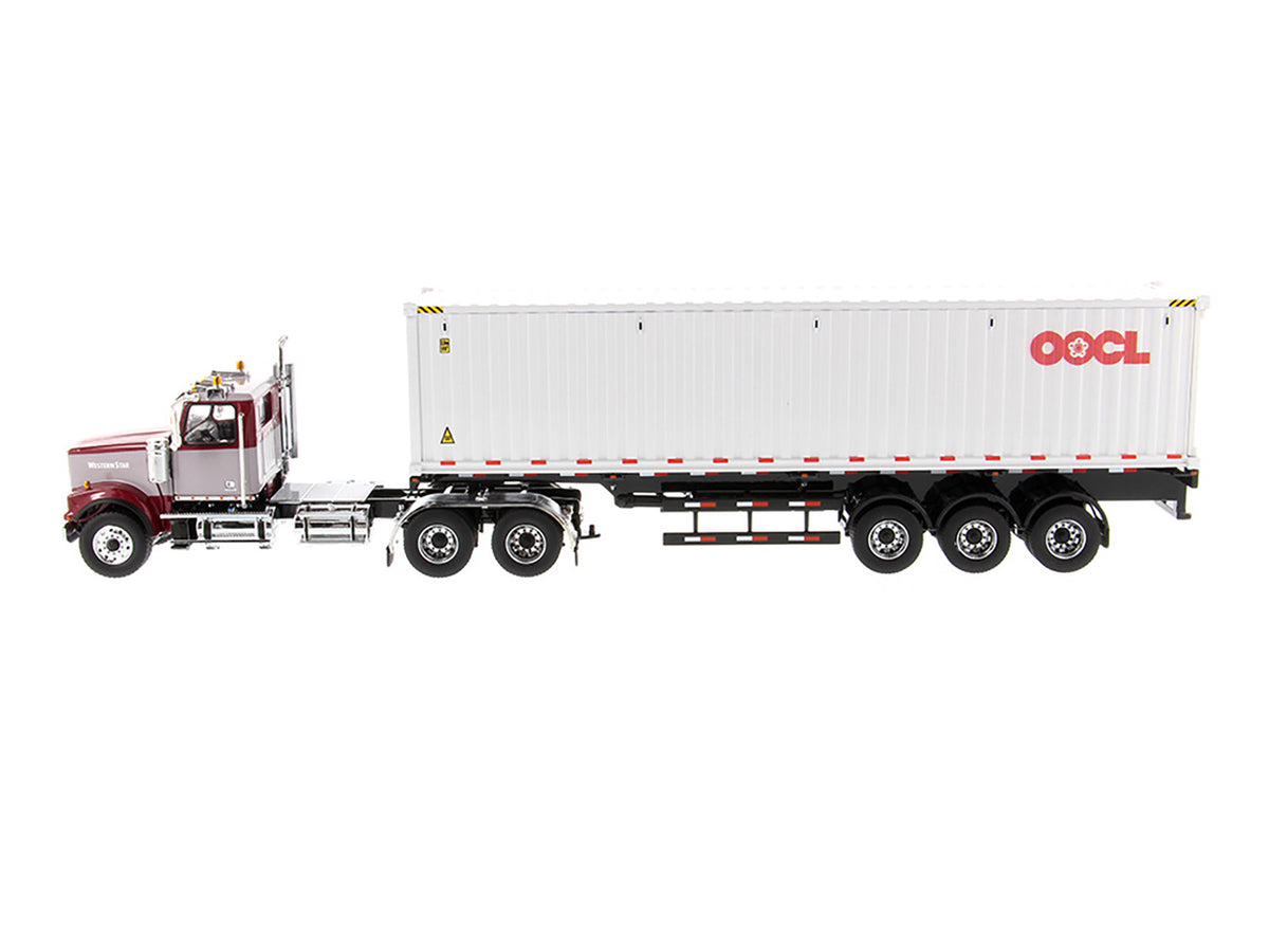 Western Star 4900 SF Tandem Day Cab Truck Tractor Red and Gray with 40' Dry Goods Sea Container "OOCL" White "Transport Series" 1/50 Diecast Model by Diecast Masters - image 2