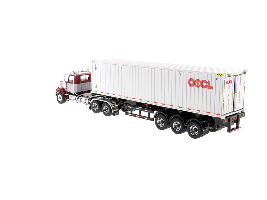Western Star 4900 SF Tandem Day Cab Truck Tractor Red and Gray with 40' Dry Goods Sea Container "OOCL" White "Transport Series" 1/50 Diecast Model by Diecast Masters - image 4